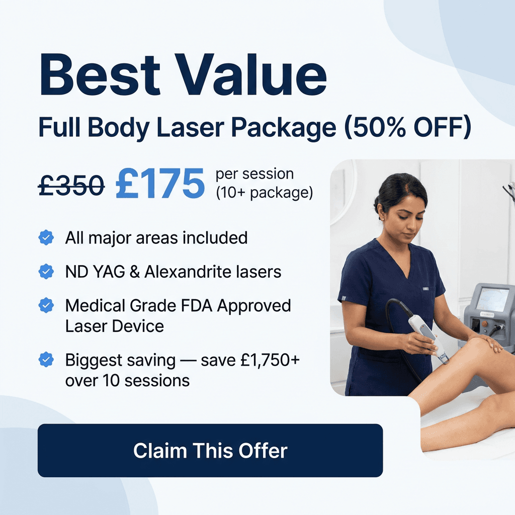 Best Value — Full Body Laser Package 50% OFF, £175 per session on 10+ package