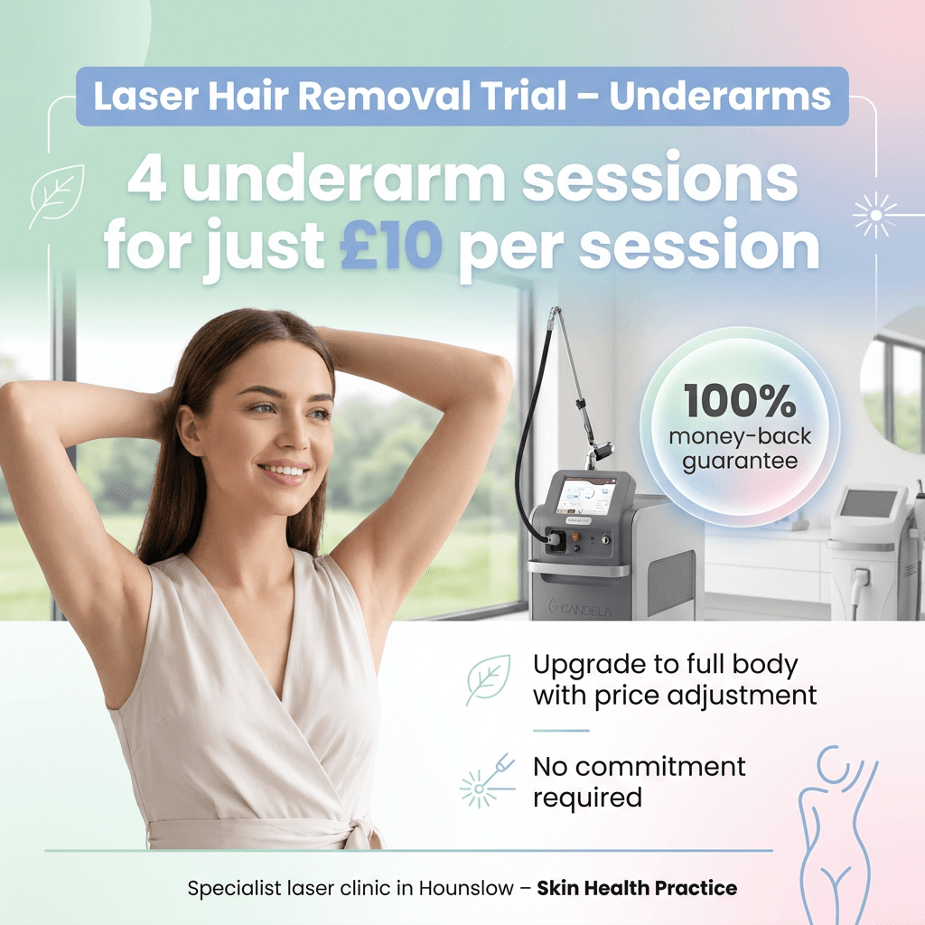 Laser Hair Removal Trial — 4 underarm sessions for £10 per session with full refund guarantee